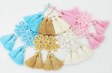 Set of 2 Light Brown Floral Tassels, Indian Tassels, Boho Chic Tassels